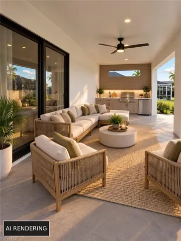 AI rendering of a lanai under truss- Ready for your outdoor kitchen