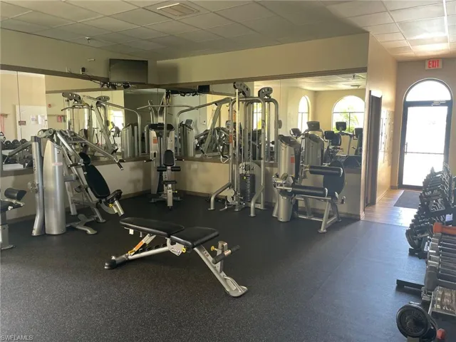 Exercise room with a drop ceiling