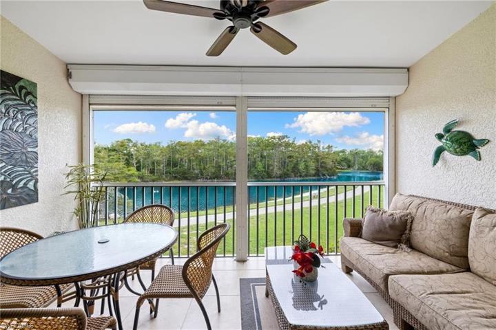 Patio with view of lake