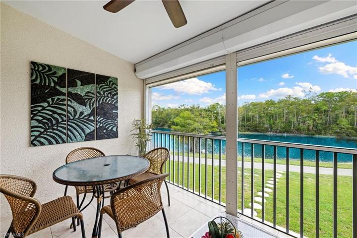 Patio with view of lake