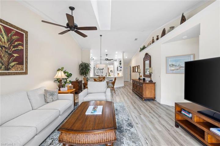 View of living room towards dining/kitchen