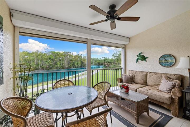 Patio with view of lake