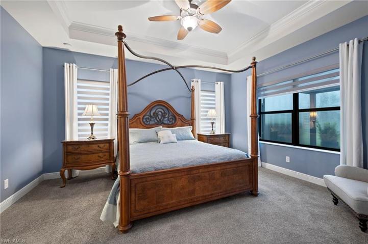 Master bedroom blinds are adorned with Zebra blinds which can be totally blacked out or just minimal