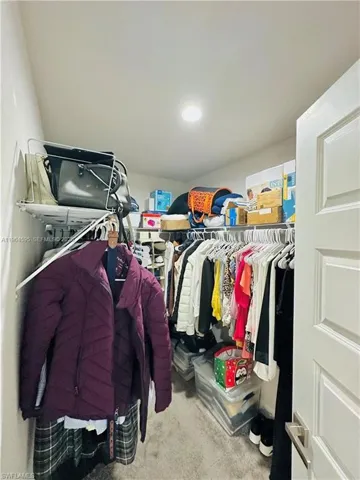 Walk in closet featuring light carpet