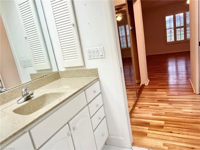 Bathroom featuring vanity and hardwood / wood-style floors