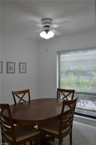 Dining space featuring a ceiling fan