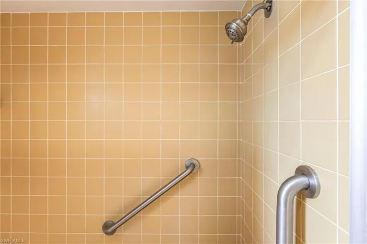 Interior details featuring a tile shower