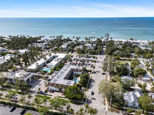 Aerial view of a nearby body of water
