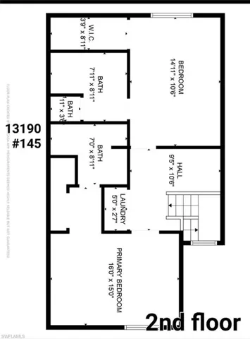Upstairs floor plan - back bedroom is waterfront
