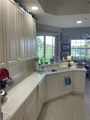 Kitchen featuring dishwasher, a healthy amount of sunlight, and white cabinets