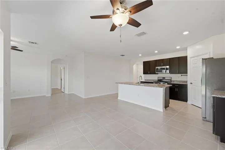Dining, kitchen & great room areas.