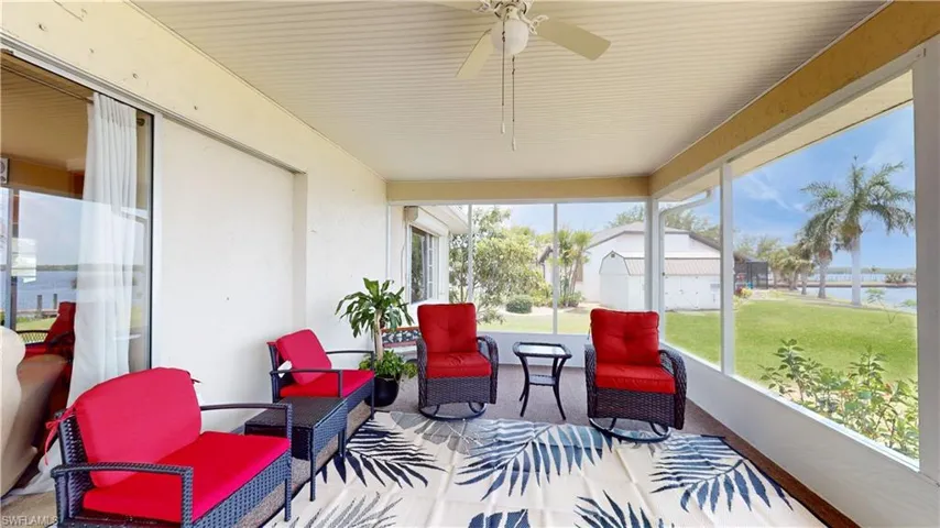 Lanai with lights and ceiling fans