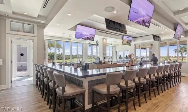 Bar with light hardwood / wood-style flooring