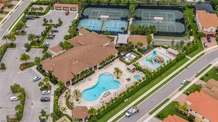 Drone / aerial view of a pool