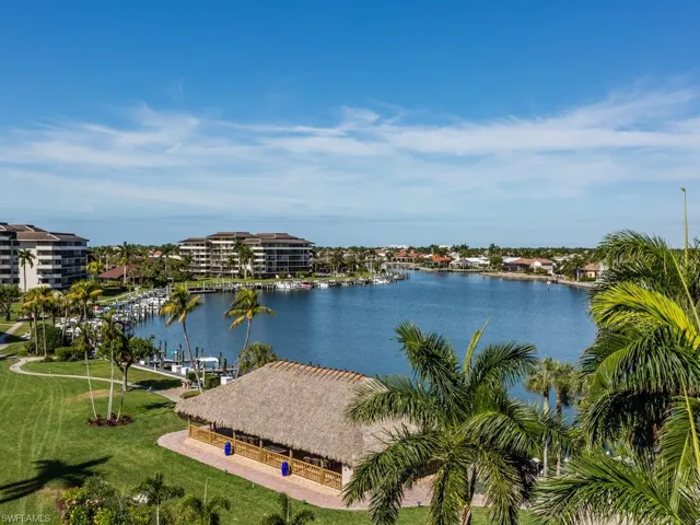 Property view of water with a gazebo