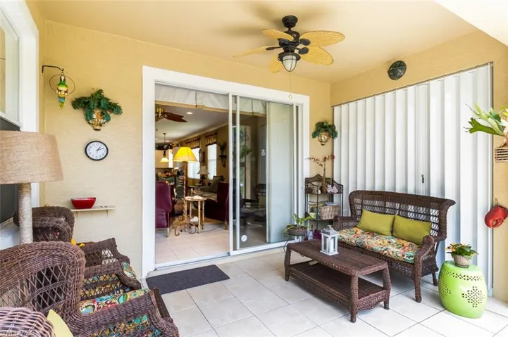 View of patio with ceiling fan