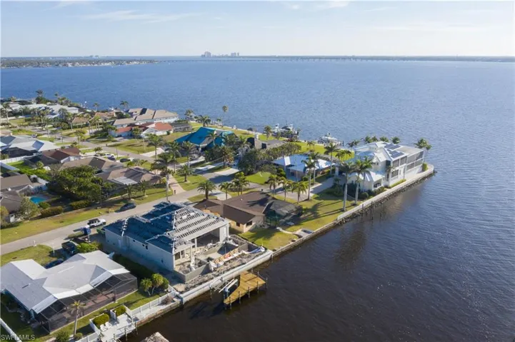 Birds eye view of property with a water view and a residential view