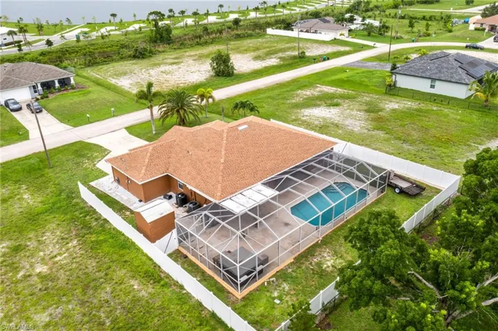 Aerial view, fenced yard