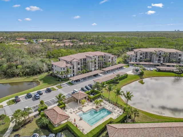 Aerial view of Giaveno condos and amenity pool