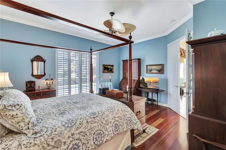 Bedroom with views of the Pool and Lake