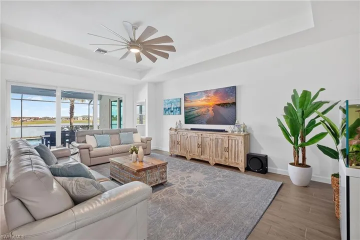 Living area with Minka-Aire DC motor fans