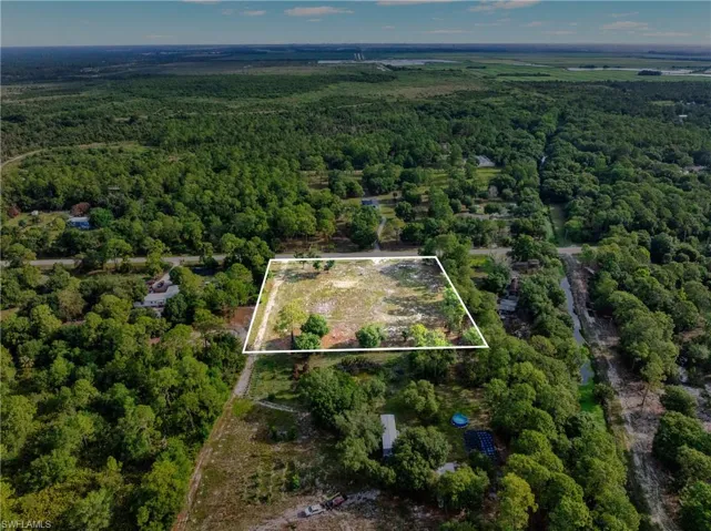 Cleared land parcel with partial tree coverage, surrounded by mature trees and natural landscaping
