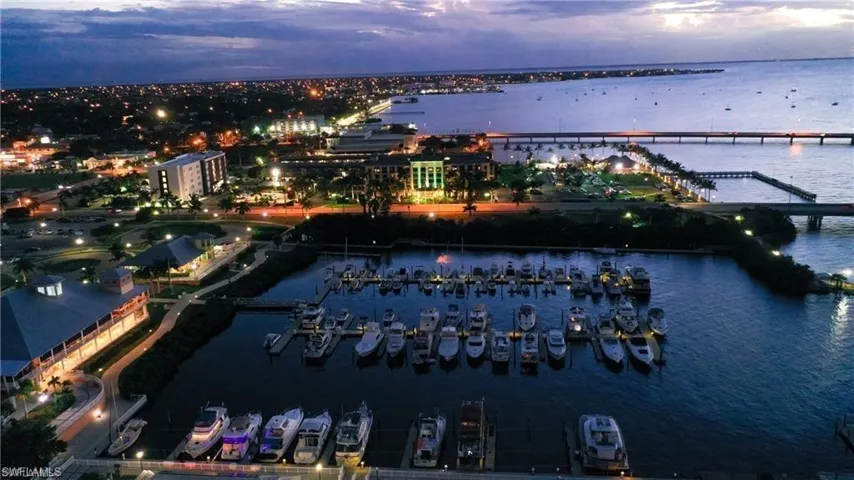 Aerial view at dusk with a water view