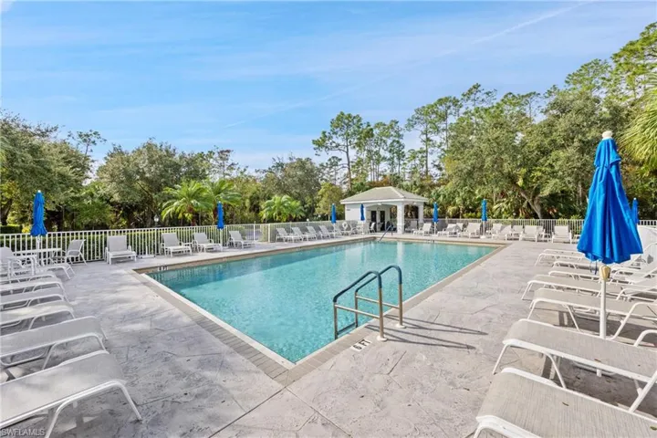View of community swimming pool with a patio
