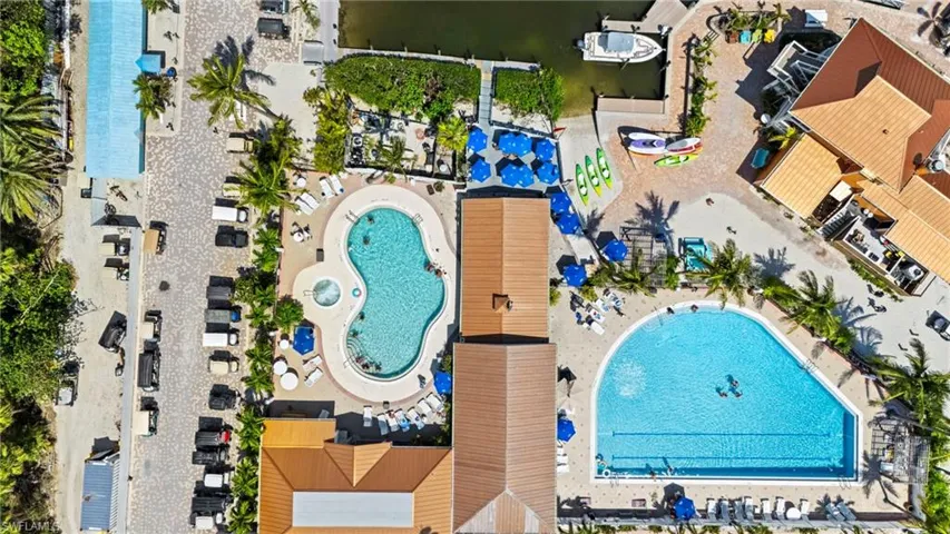 Aerial View of The Island Club with two pools