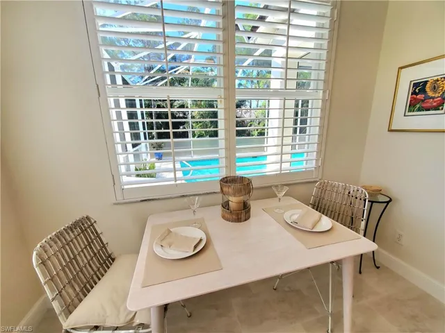 View from eat-in dining, plantation shutters