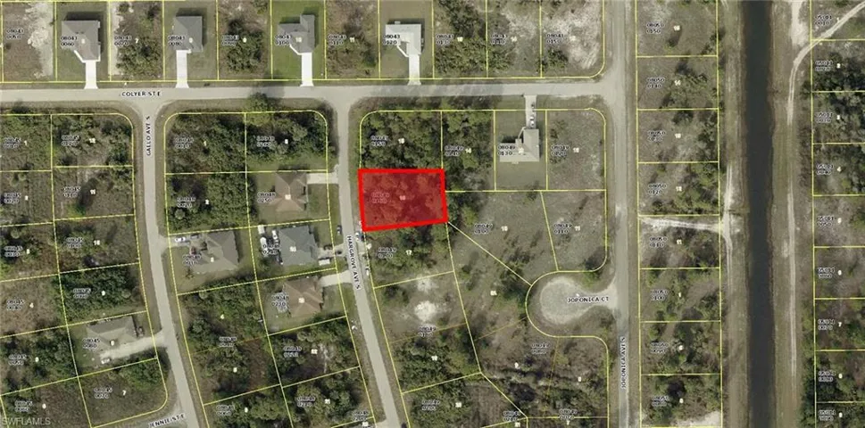 Aerial overview of property's location featuring property boundaries highlighted