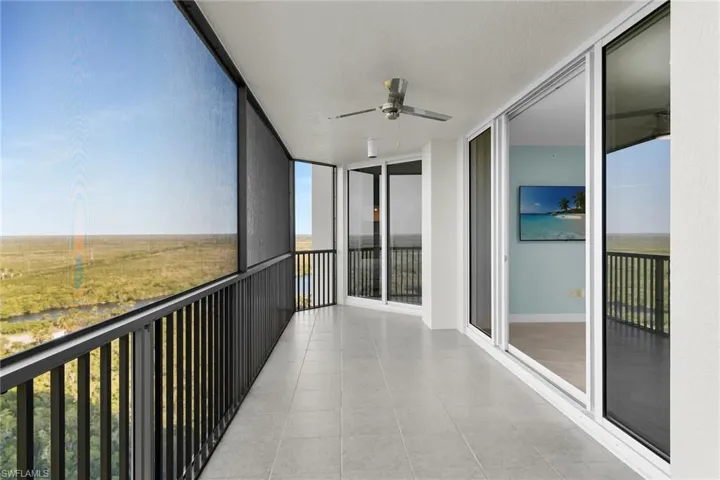 Balcony with a ceiling fan