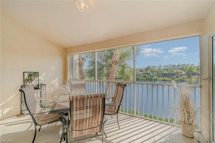 Large lanai with eastern lake view