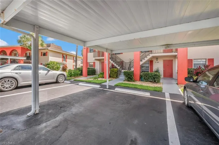 View of covered car parking for this condo--so close!