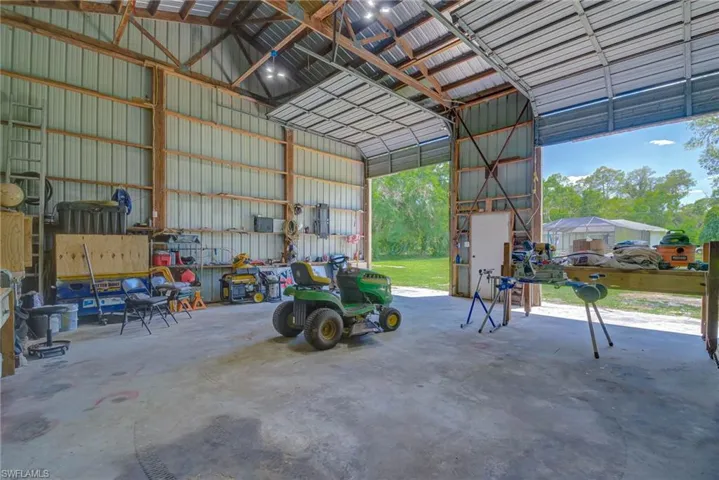 Garage with metal wall