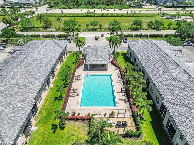 Aerial view of a pool