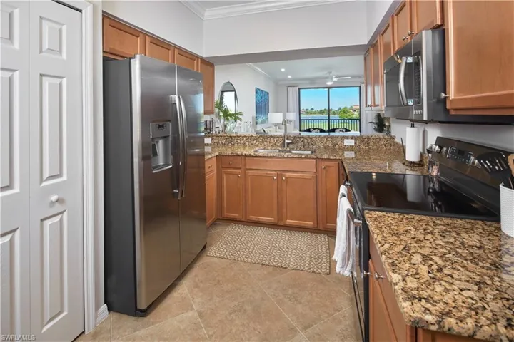 Modern kitchen open to the living area.