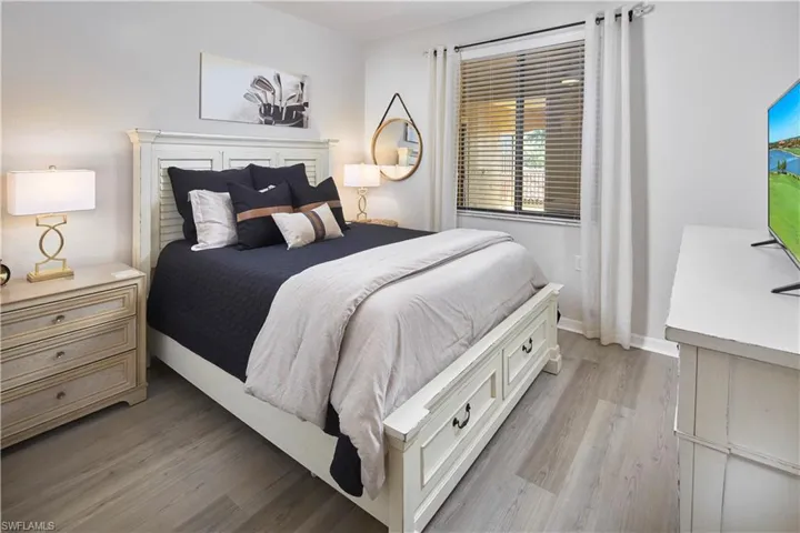Guest bedroom is privately tucked away from the rest of the home.