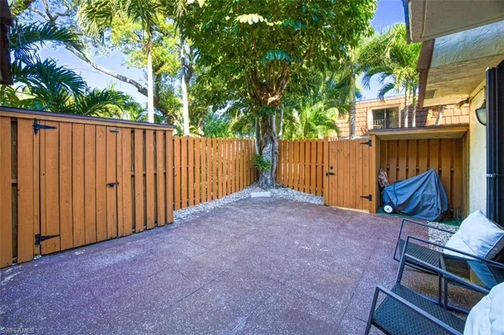 Private fenced in courtyard