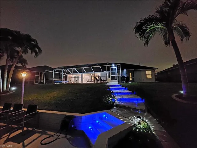 blue solar lights along walkway