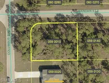 Aerial map of property and surrounding area with property parcel outlined