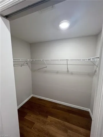 Walk in closet with wood finished floors