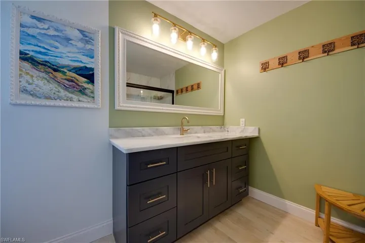 Bathroom featuring new cabinets and countertops