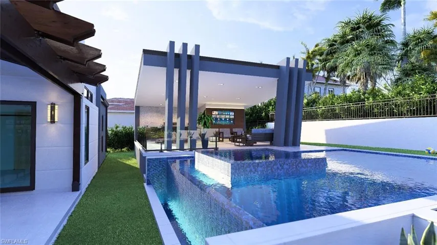 View of pool with an outdoor living space, a pool with connected hot tub, and a patio
