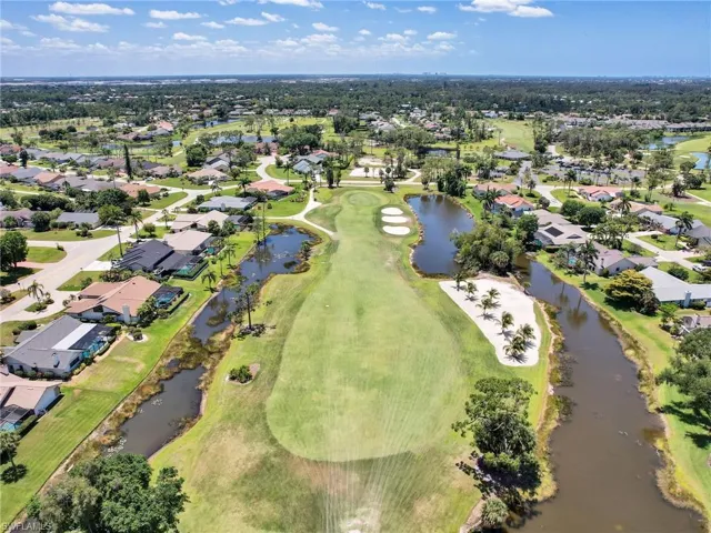 Birds eye view of the 9th Fairway and golf path next to home