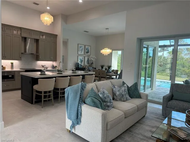 Living room with an inviting chandelier