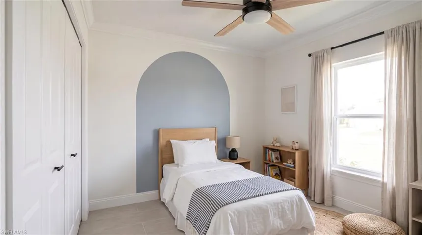 Bedroom 3. Digital rendering, virtually staged.
