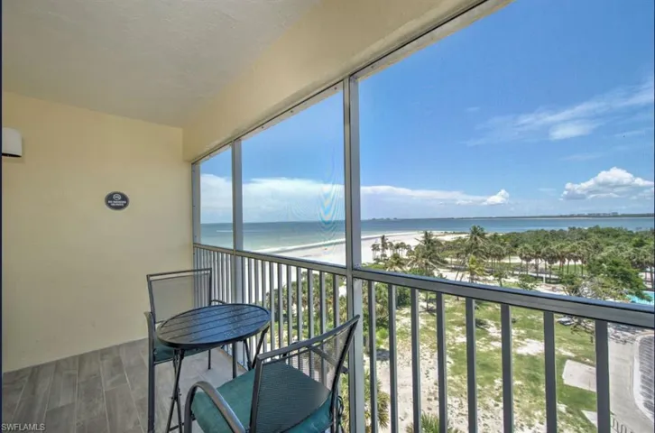 Main bedroom balcony with view of Gulf, Bay and beach over park