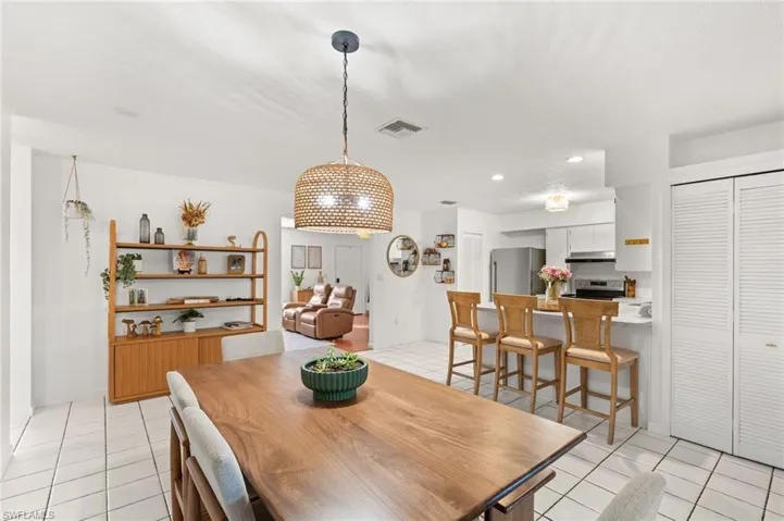Dining space with recessed lighting