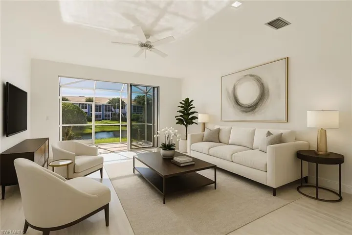 Living area featuring a water view